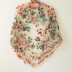 Garden rose wrap, floral embroidered shawl, Sheer bridal shawl wrap image 5