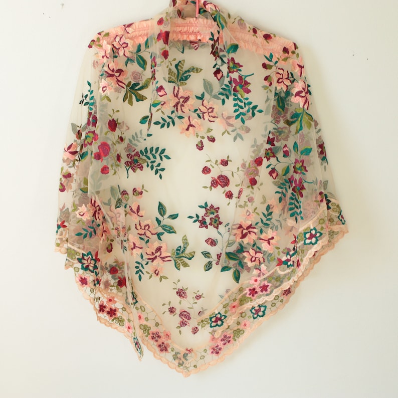 Garden rose wrap, floral embroidered shawl, Sheer bridal shawl wrap image 5