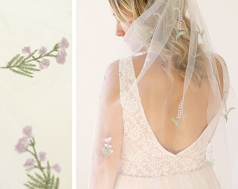 Botanical bridal veil, Flower wedding veil, Unique floral bridal veil