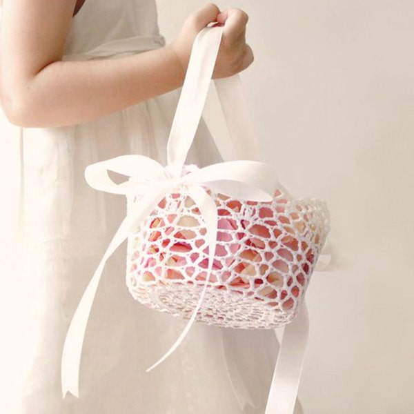 Lace flower girl basket, Flower girl basket white, Stiffened lace