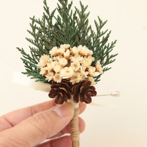 Winter wedding boutonniere, Winter wedding, Groomsmen pin corsage image 5