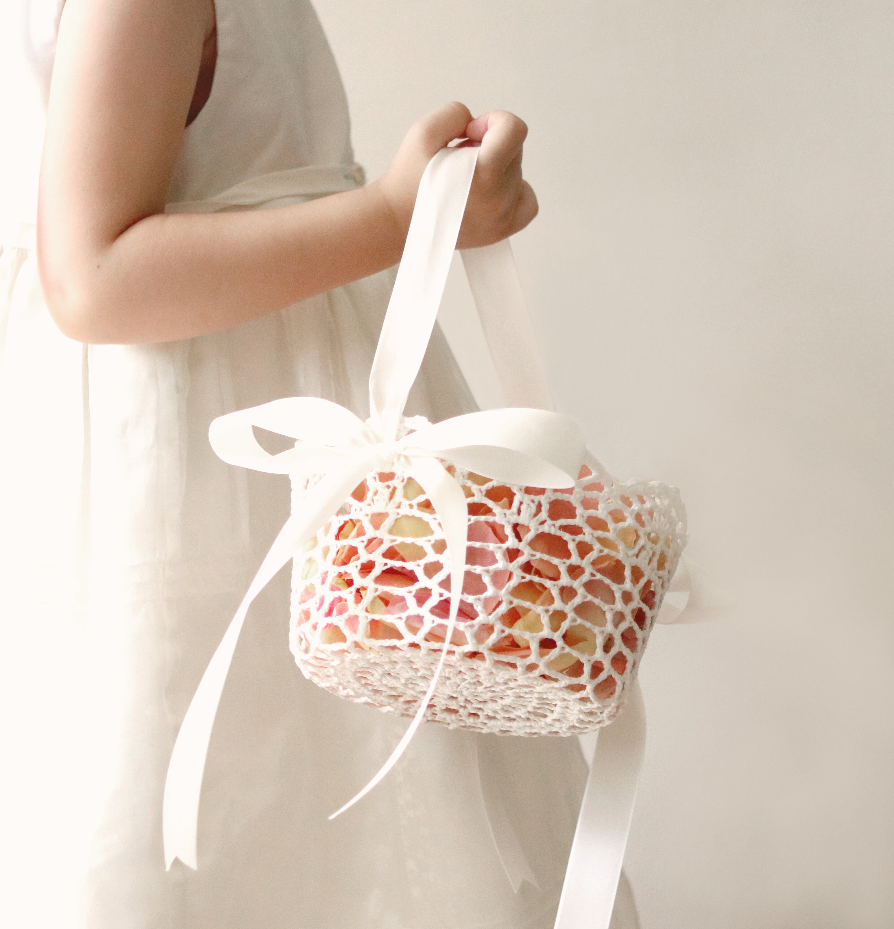 Lace flower girl basket ROUND white lace basket Simple Etsy
