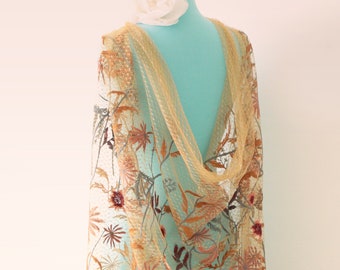 Golden autumn bridal cape, Clip-on drape cape, Ceremony covering