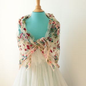 Garden rose wrap, floral embroidered shawl, Sheer bridal shawl wrap image 3