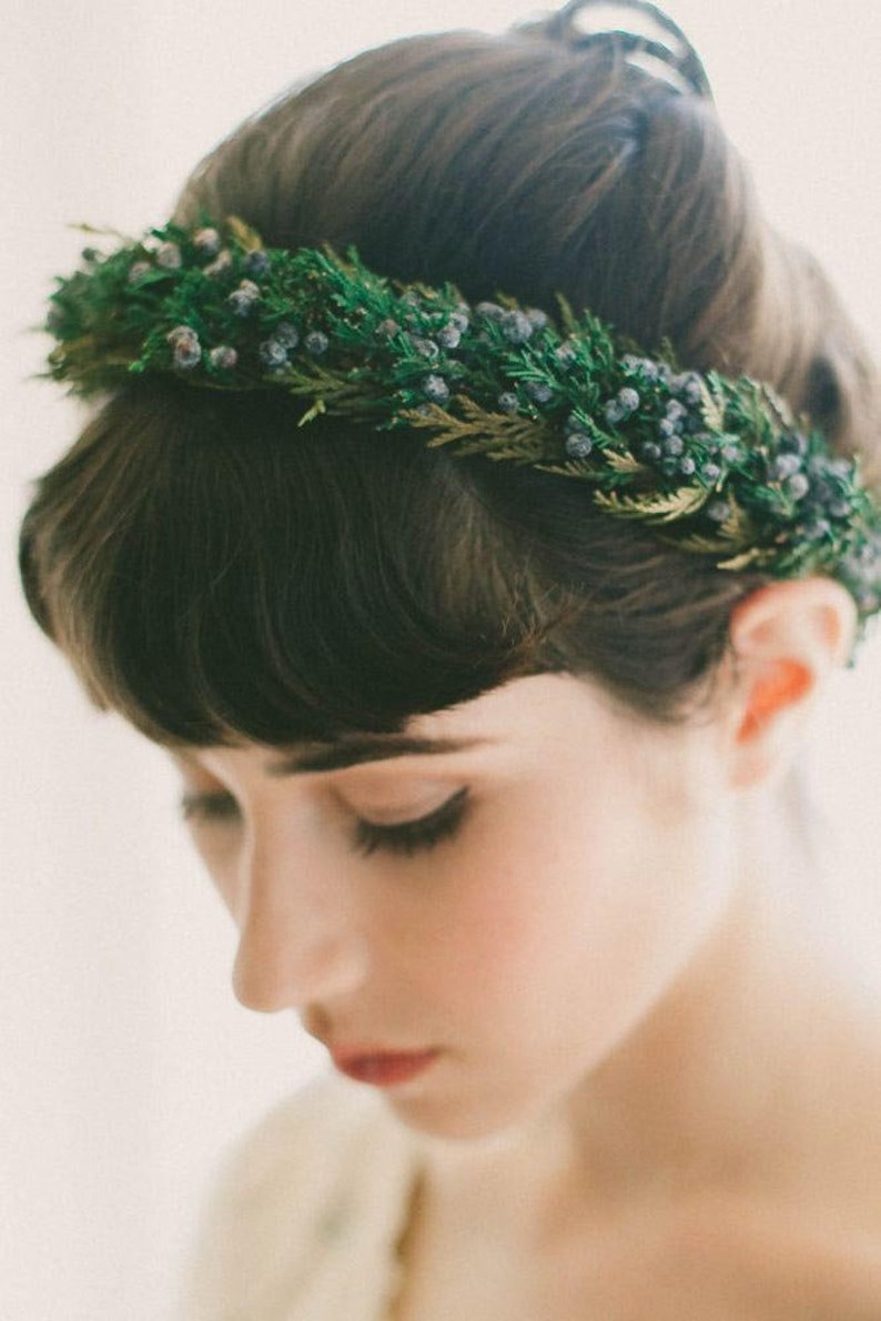 Winter bridal hair crown, Juniper headpiece, Winter wedding hair wreath image 2
