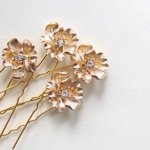 Gold flower bridal hair pins, Gold rhinestone bridal hair small, Minimalist bridal clips image 5