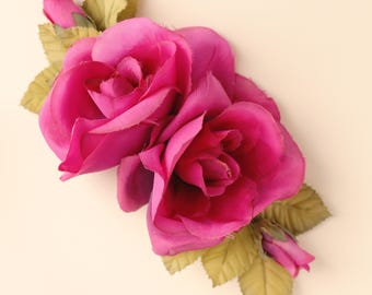 Ramillete de rosas magenta vintage | Broche de flores para boda