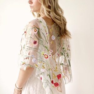 Wildflower bridal cape embroidered shawl
