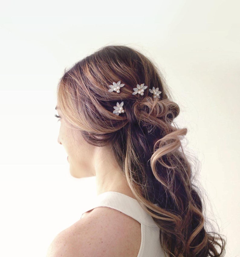 Opal pearl bridal hair pins, Wedding rhinestone hair clip set image 2