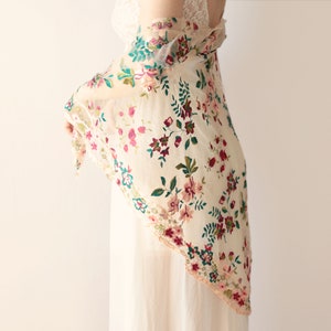 Garden rose wrap, floral embroidered shawl, Sheer bridal shawl wrap image 2