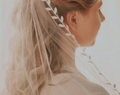 Bridal veil, Tulle veil fingertip, Leaf ribbon trim veil, Single tier bridal veil