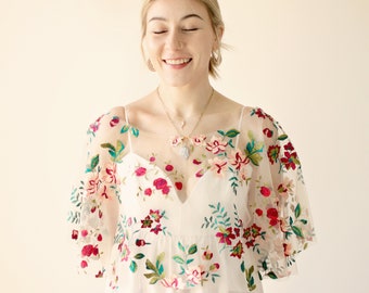 Garden party bridal cover-up, Ceremony covering, Embroidered floral tulle capelet