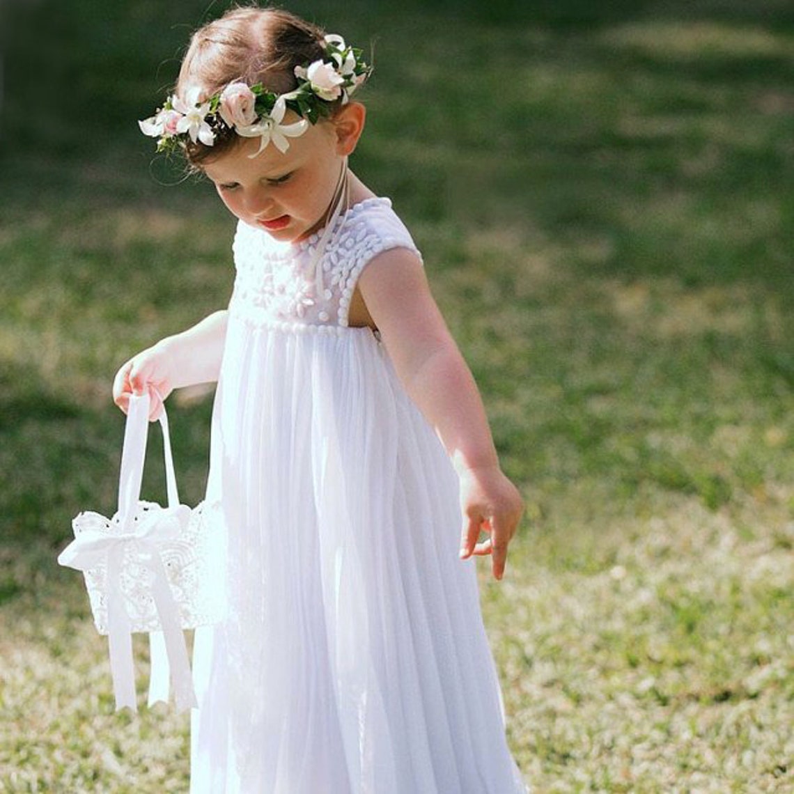 Lace flower girl basket Flower girl basket white Stiffened Etsy