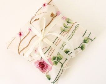 Wildflower ring pillow, Ring bearer pillow, Flower embroidery