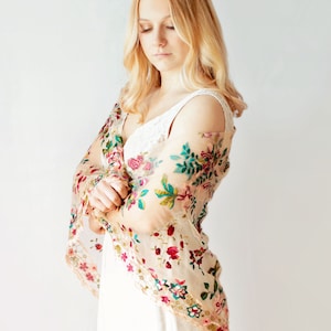 Floral embroidered wrap shawl formal