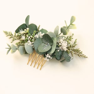 Eucalyptus bridal hair comb, Wedding greenery comb, Boho bridal hair, Eucalyptus headpiece, Dried flower comb image 3