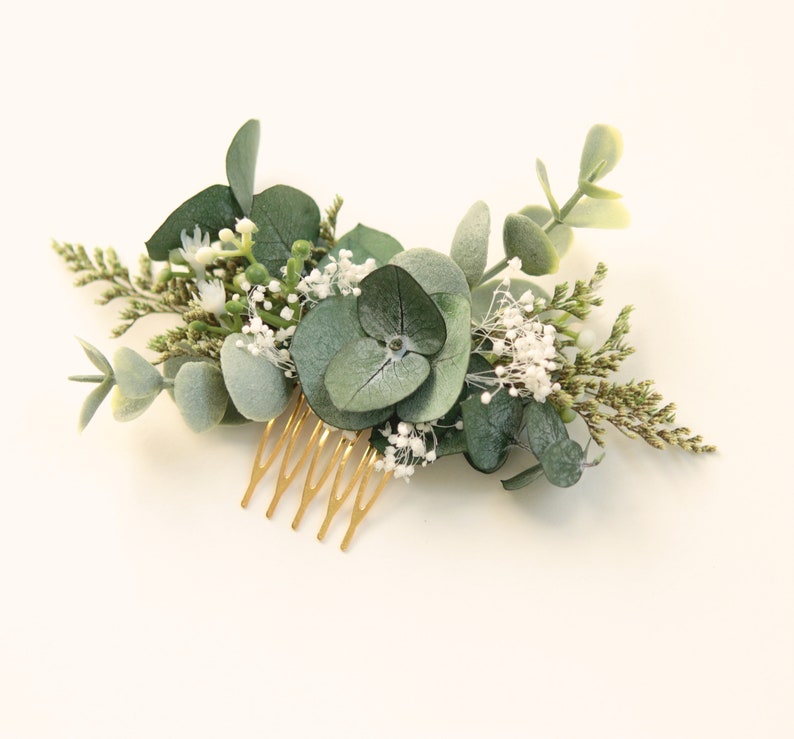 Eucalyptus bridal hair comb, Wedding greenery comb, Boho bridal hair, Eucalyptus headpiece, Dried flower comb image 3