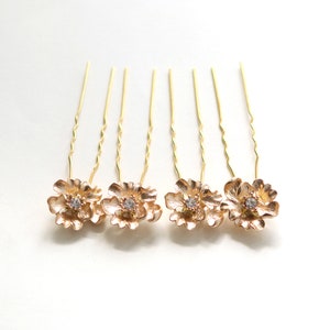 Gold flower bridal hair pins, Gold rhinestone bridal hair small, Minimalist bridal clips image 6