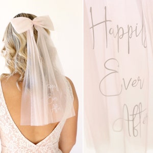 Happily ever after blush hair bow, Heat press word veil, Veil alternative image 1