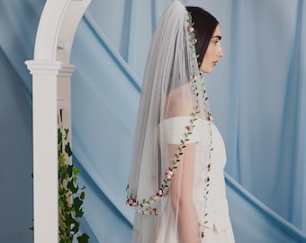 Tanner Fletcher | Leaf Rosette and Vine Trim Veil | Happily Ever After Collection