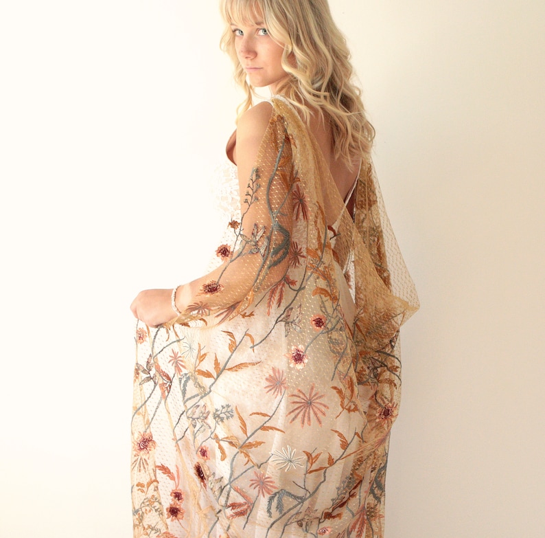 Golden Autumn Floral Bridal Drape Cape L Fall Flower Wedding Coverup - Etsy