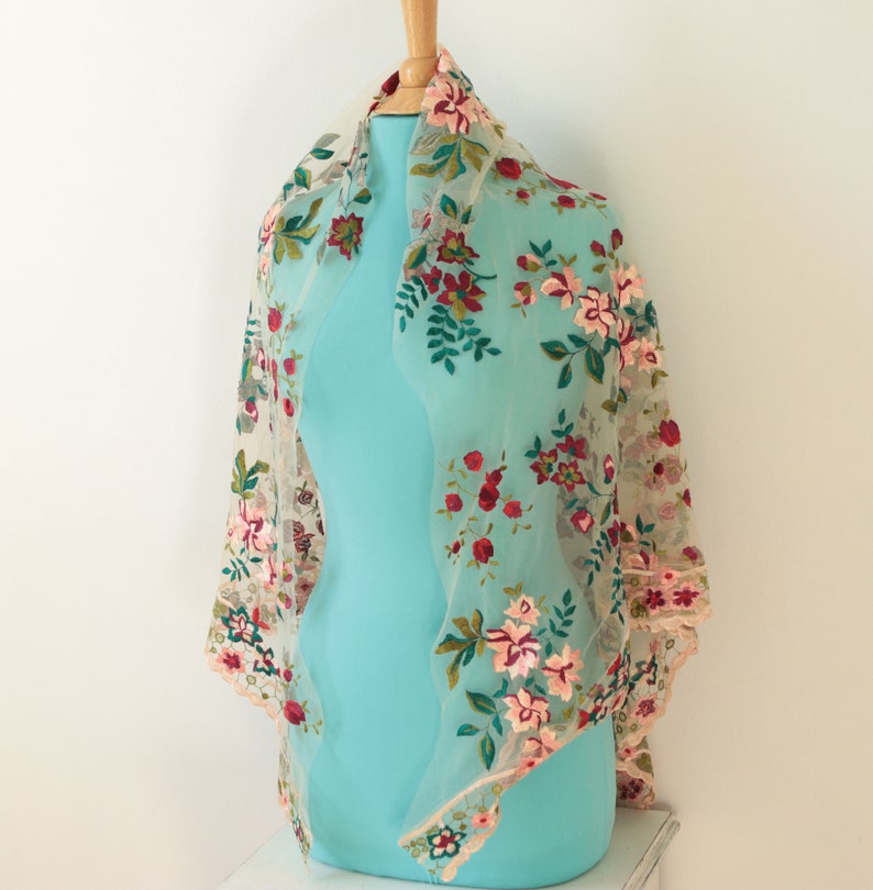 Garden rose wrap, floral embroidered shawl, Sheer bridal shawl wrap image 9