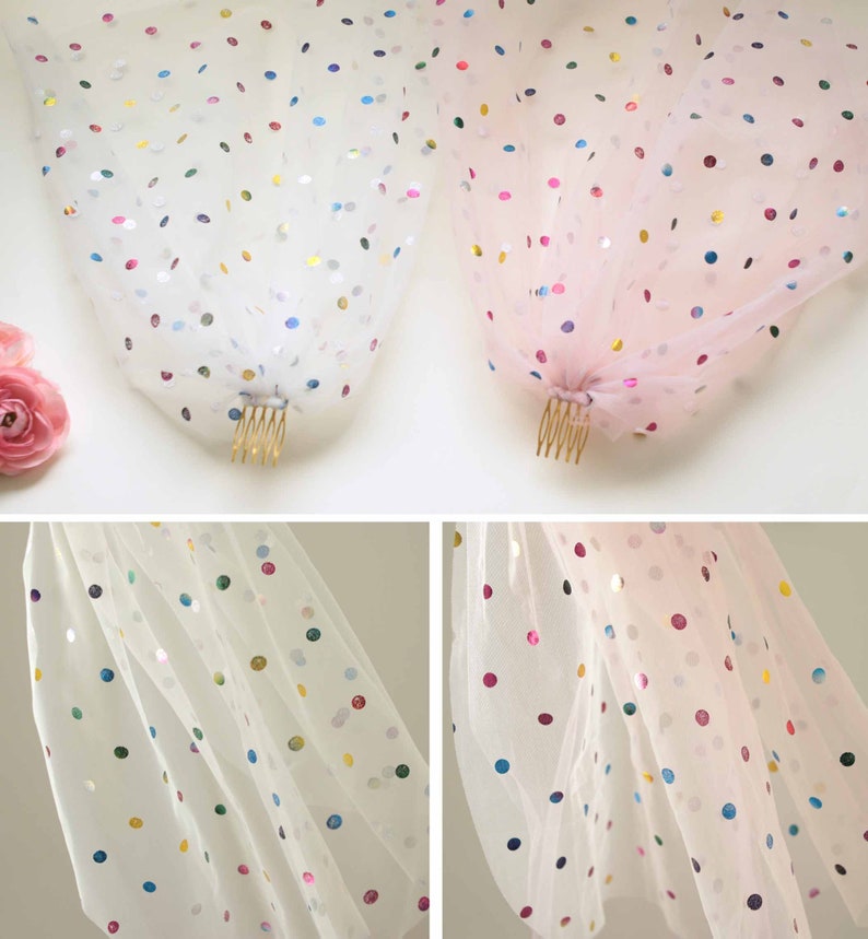 Rainbow Confetti Veil Pink or White Tulle Bridal Shower Etsy