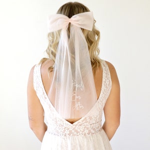 Happily ever after blush hair bow, Heat press word veil, Veil alternative image 3