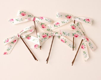 Broches de novia con lazos de cinta de seda, mini lazos para el cabello