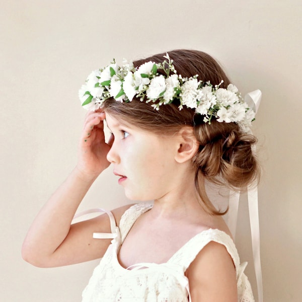 Flower girl crown, Ivory or White, Baby's breath flower crown, First communion