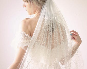 Velo de novia con lentejuelas brillantes y cuentas | Velo de boda único