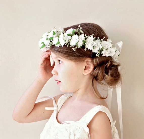 Flower Girl Crown Ivory Or White Baby S Breath Flower Etsy