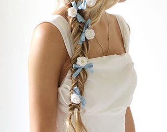 Conjunto de horquillas para el cabello con rosas y lazos | Horquillas nupciales con flores y lazos