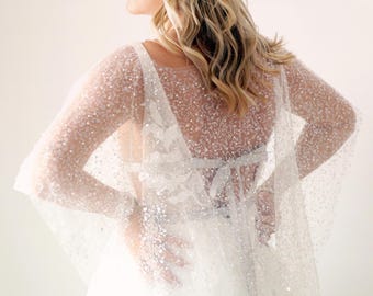Sequin Covered tulle Bridal Capelet I Sparkly Wedding Coverup