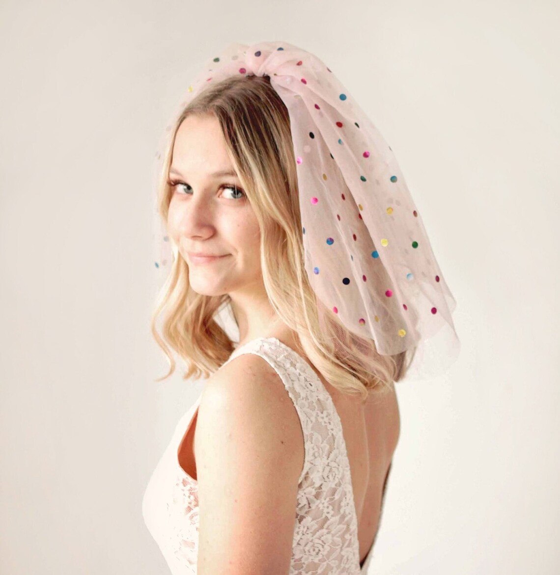 Rainbow Confetti Veil Pink or White Tulle Bridal Shower Etsy