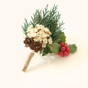 Winter wedding boutonniere, Winter wedding, Groomsmen pin corsage image 2