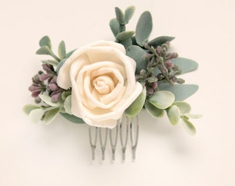 Eucalyptus bridal hair comb, Sola rose, Boho bridal hair, Small bridal headpiece