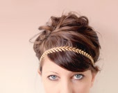 Golden leaf hair chain, Grecian inspired wedding headpiece, hair vine, Golden leaf band, Gold hair band, Boho bridal headpiece