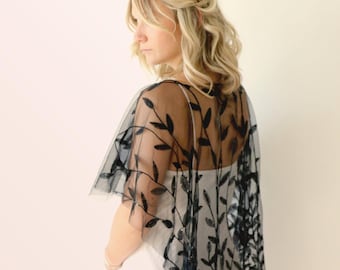 Sequin Leaf Bridal Tulle Capelet I Bridal cape shawl coverup