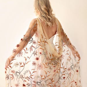 Golden autumn floral bridal drape cape