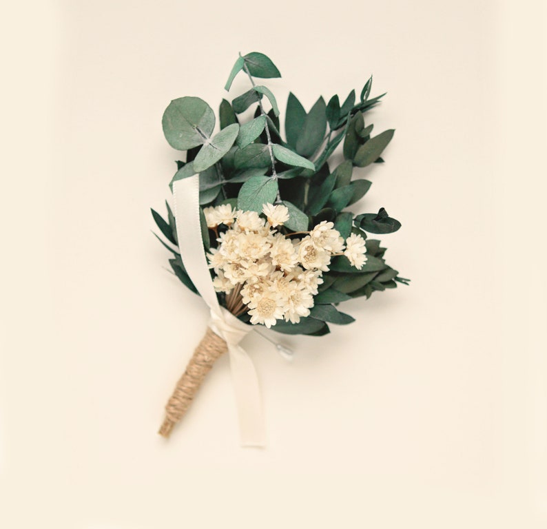 Eucalyptus boutonniere, Groomsmen pins greenery, Natural boho wedding image 1