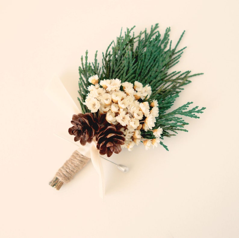 Wedding boutonniere, Winter wedding, Groomsmen pin corsage, Woodland rustic boutonniere, Rustic bout, Greenery pine boutonniere 