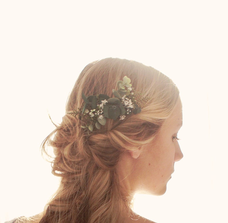 Eucalyptus bridal hair comb, Wedding greenery comb, Boho bridal hair, Eucalyptus headpiece, Dried flower comb image 2