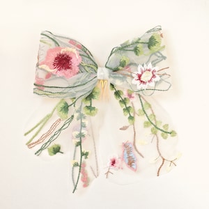 Embroidered flower hair bow accessory