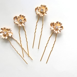 Gold flower bridal hair pins, Gold rhinestone bridal hair small, Minimalist bridal clips image 7
