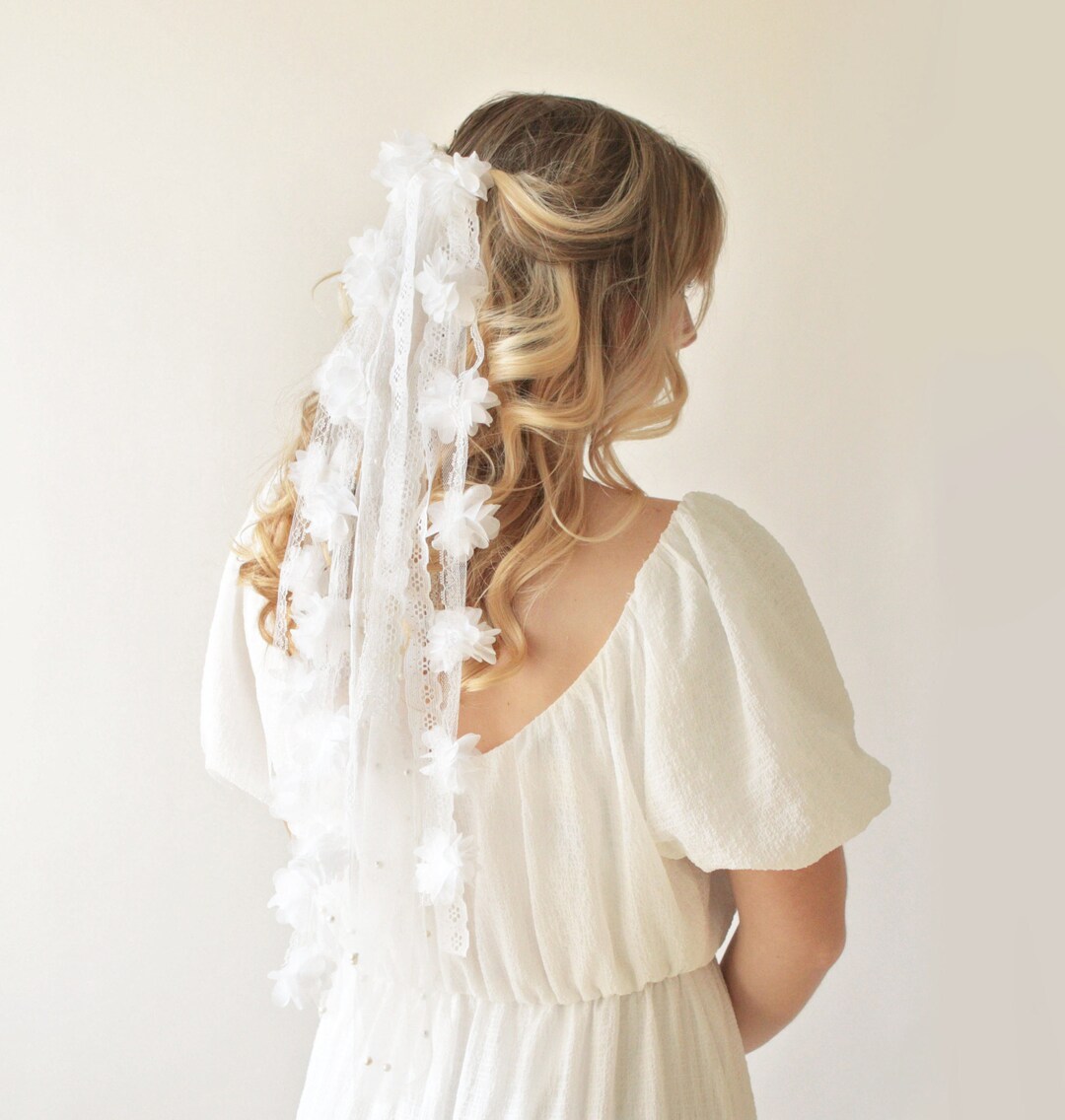 Lace Ribbon Veil Bridal Veil Alternative Boho Bridal Hair Etsy