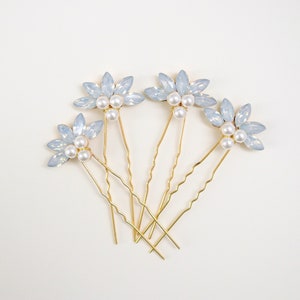 Opal pearl bridal hair pins, Wedding rhinestone hair clip set image 6