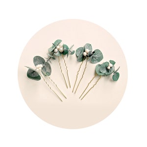 Eucalyptus pearl hair pins, Real eucalyptus bridal hair pin set image 1