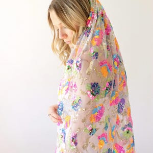 Colorful floral sequin bridal veil