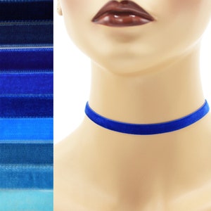 Blue Velvet Choker 3/8 inch wide Custom made Your Length and Color shade (approximate width 0.375 inches; 9 - 10 mm) elastic colors noted